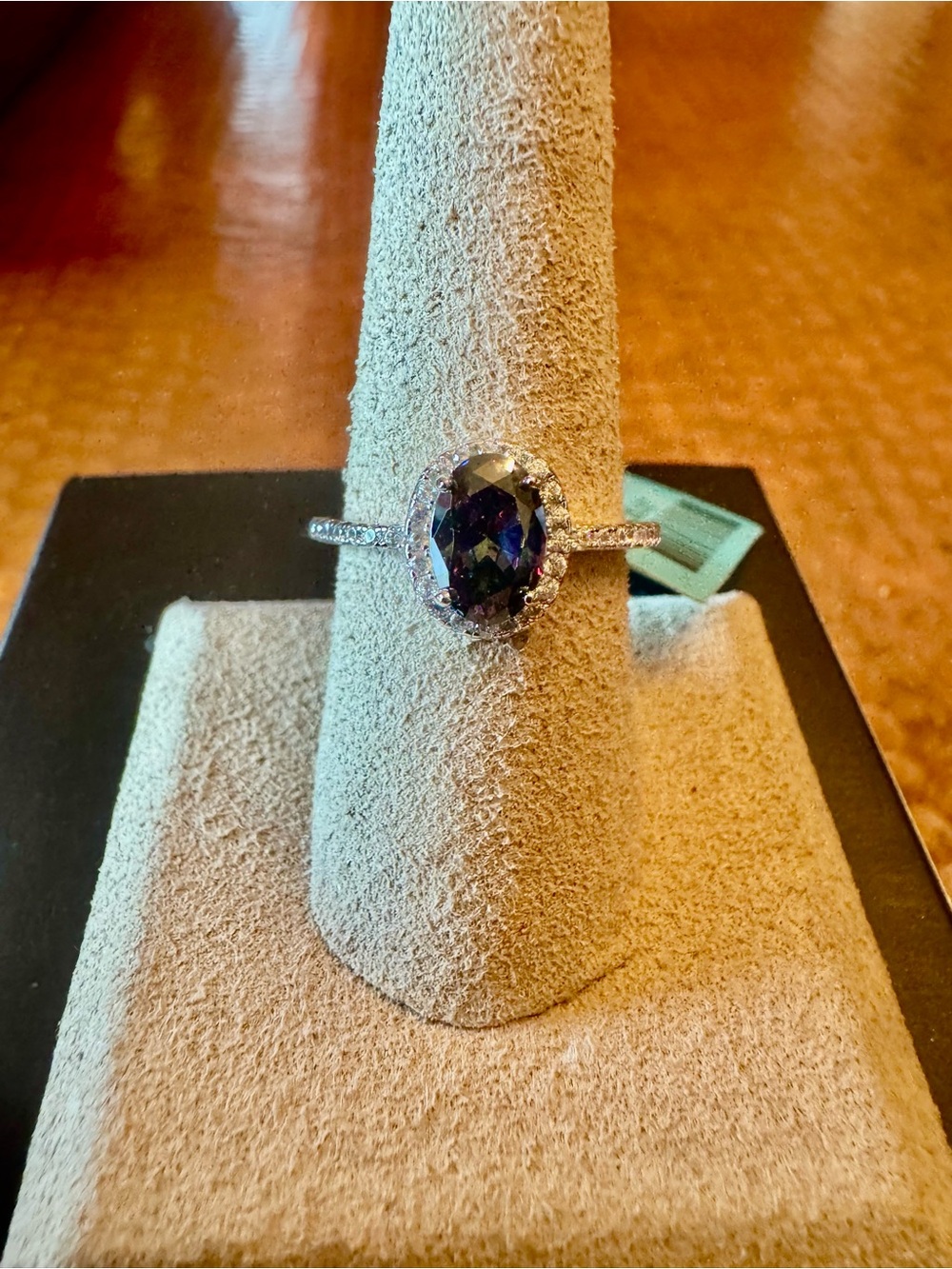 Sterling Silver Halo Ring with Topaz Oval Stone